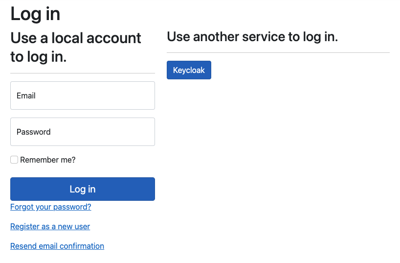 ASP.NET identity login page with Keycloak option